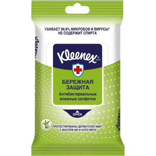 Салфетки влажные антибактериальные Kleenex Бережная Защита 10 салфеток в пачке