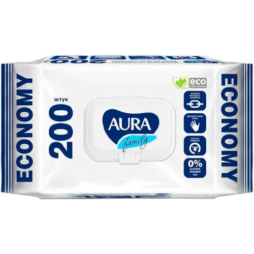 Салфетки влажные Aura Family Economy 200 салфеток в пачке