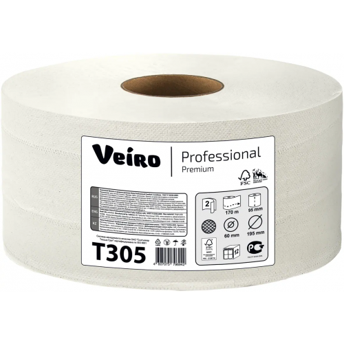 Бумага туалетная в средних рулонах Veiro Professional Premium 1 рулон 2 слоя 170 м