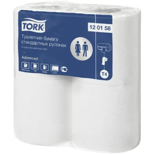 Бумага туалетная в стандартных рулонах Tork Advanced T4 4 рулона в упаковке