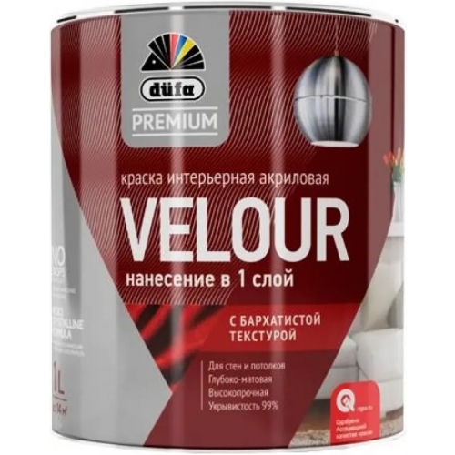 Краска интерьерная акриловая с бархатистой текстурой Dufa Premium Velour 900 мл белая