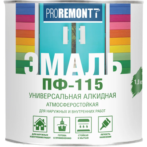 Эмаль универсальная алкидная атмосферостойкая Proremontt ПФ 115 1.9 кг винно красная RAL 3005 глянцевая