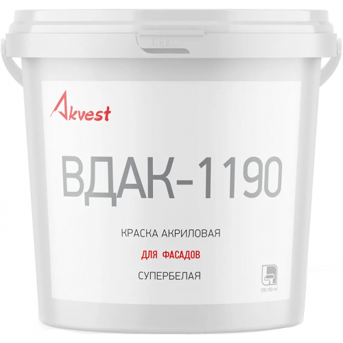 Краска акриловая для фасадов супербелая Аквест ВДАК 1190 1.4 кг супербелая