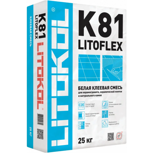 Белая клеевая смесь Литокол Litoflex K81 25 кг