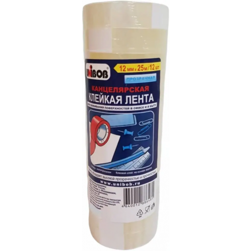 Лента клейкая канцелярская Unibob 12*25 м