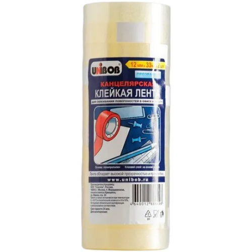 Лента клейкая канцелярская Unibob 12*33 м
