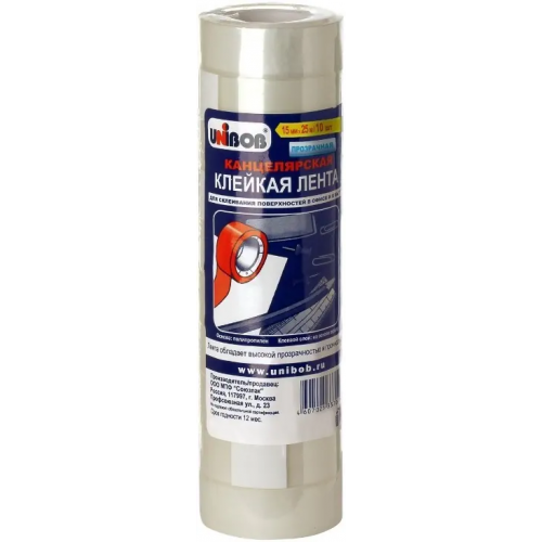 Лента клейкая канцелярская Unibob 15*25 м