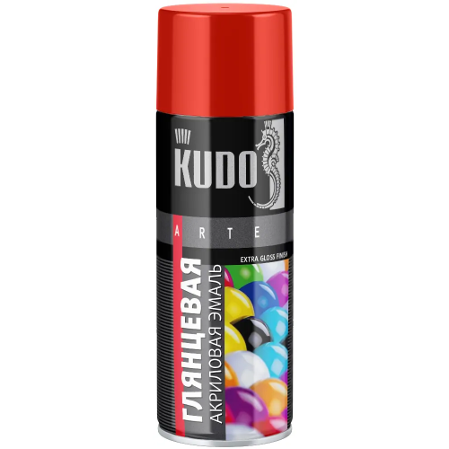 Акриловая эмаль Kudo Arte 520 мл красная RAL 3020 глянцевая