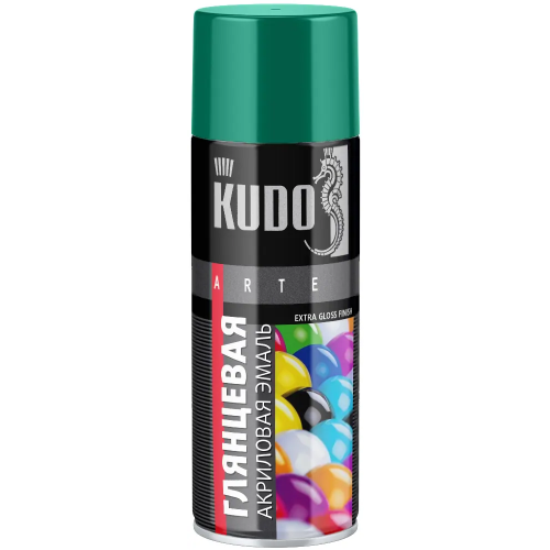 Акриловая эмаль Kudo Arte 520 мл темно зеленая RAL 6016 глянцевая