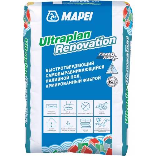 Самовыравнивающийся наливной пол армированный фиброй Mapei Ultraplan Renovation 23 кг