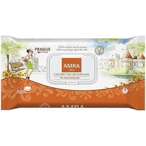 Салфетки влажные освежающие Amra Travel Prague 120 салфеток в пачке