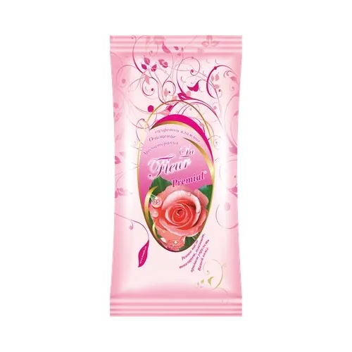 Салфетки влажные очищающие для лица и рук Premial La Fleur с Ароматом Розы 15 салфеток в пачке
