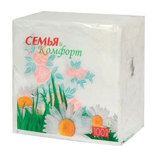 Салфетки бумажные Семья и Комфорт Роза 100 салфеток в пачке