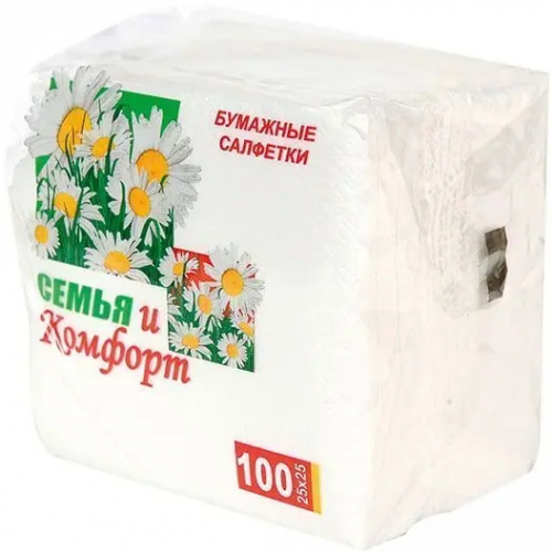 Салфетки бумажные Семья и Комфорт Ромашка 100 салфеток в пачке