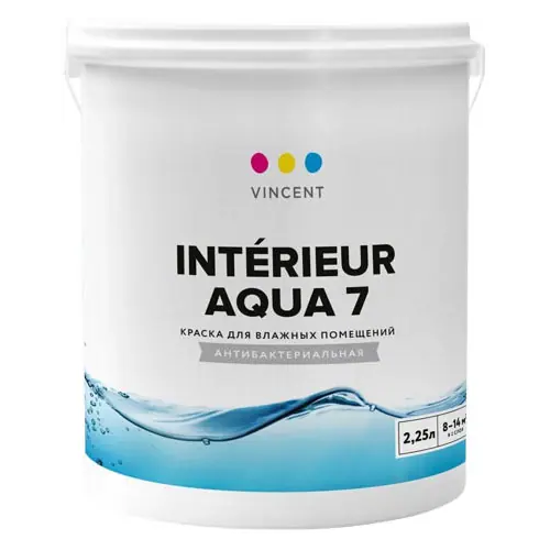 Водно дисперсионная акрилатная краска для влажных помещений Vincent Intеrieur Aqua 7 2.25 л белая