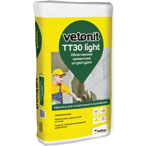 Штукатурка цементная облегченная Вебер Ветонит TT30 Light 25 кг