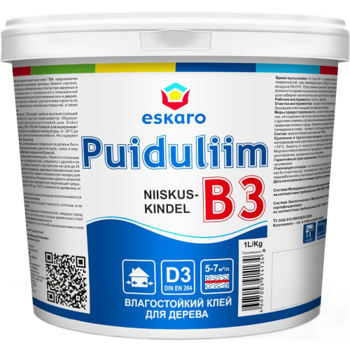 Влагостойкий клей для древесины Eskaro Puiduliim Niiskuskindel B3 1 л