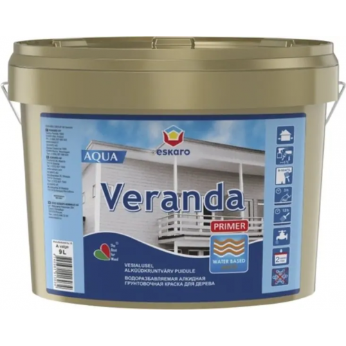 Грунтовочная краска для дерева Eskaro Veranda Primer Aqua 9 л белая