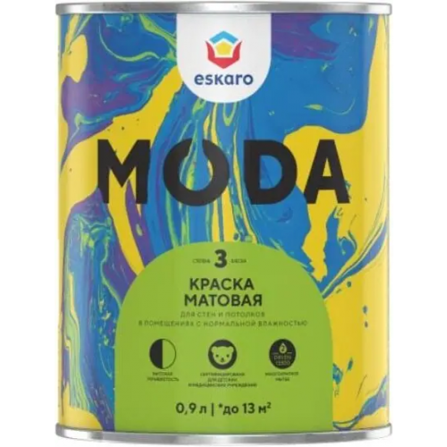Краска для стен и потолков Eskaro Moda 3 900 мл бесцветная