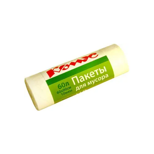 Мешки для мусора с ручками Комус 20 пакетов 60 л белые