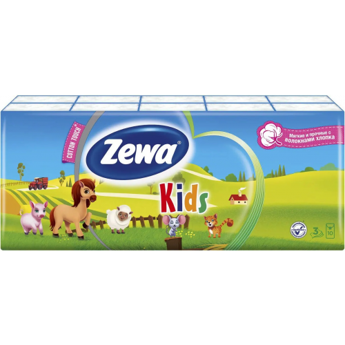 Платочки бумажные Zewa Kids 10 пачек * 10 платочков в пачке