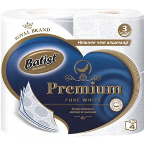 Бумага туалетная Belux Batist Premium Pure White 4 рулона в упаковке