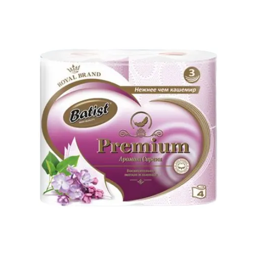 Бумага туалетная Belux Batist Premium Аромат Сирени 4 рулона в упаковке