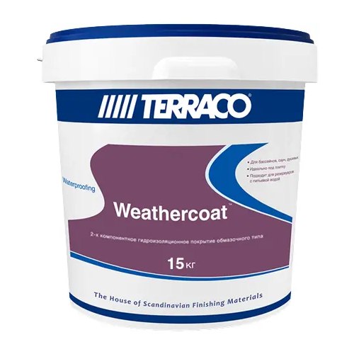 Покрытие двухкомпонентное цементное гидроизоляционное Terraco Weathercoat 15 кг 10 кг компонент A + 5 кг компонент B серое
