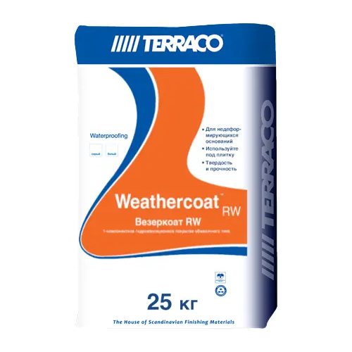Покрытие однокомпонентное цементное гидроизоляционное Terraco Weathercoat RW 25 кг серое