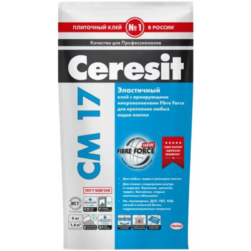 Эластичный клей для крепления любых видов плитки Ceresit CM 17 White 5 кг