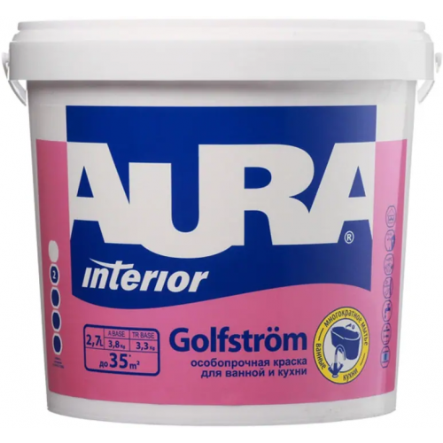 Особопрочная краска для ванной и кухни Aura Аура Interior Golfstrom 2.7 л белая