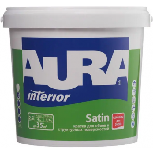 Краска для обоев и структурных покрытий Aura Аура Interior Satin 2.7 л бесцветная