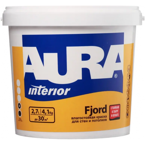 Влагостойкая краска для стен и потолков Aura Аура Interior Fjord 2.7 л белая