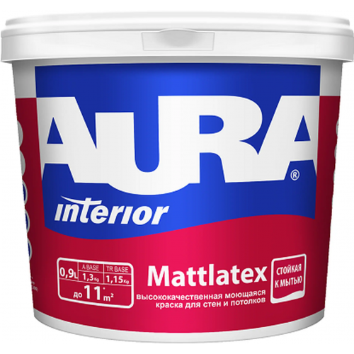Высококачественная моющаяся краска для стен и потолков Aura Interior Mattlatex 900 мл бесцветная