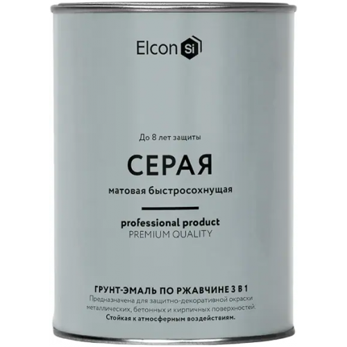 Грунт эмаль по ржавчине 3 в 1 Elcon 800 г серая RAL 7046 матовая от 15°С до +40°С