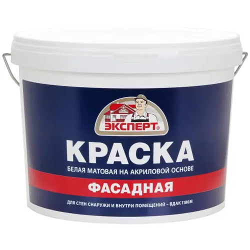 Краска белая матовая на акриловой основе Эксперт Фасадная 14 кг белая до 30°С