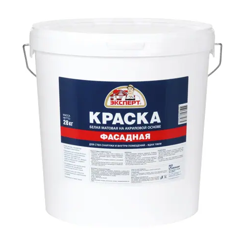 Краска белая матовая на акриловой основе Эксперт Фасадная 28 кг белая до 30°С