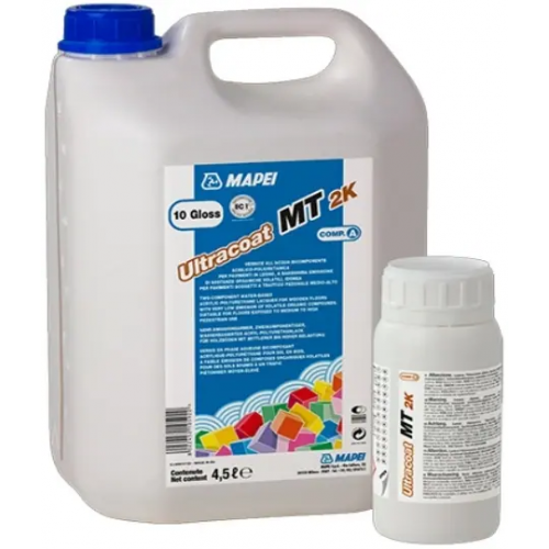 Акрил полиуретановый лак на водной основе Mapei Ultracoat MT 2K 9.46 л 2 канистры * 4.5 л + 2 бутылки * 230 мл