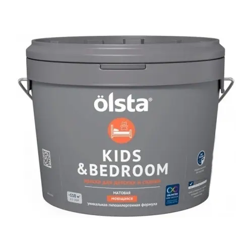 Краска для детских и спален Olsta Kids & Bedroom 900 мл слегка сияющая бледно голубая база A №116A Island Mist 01