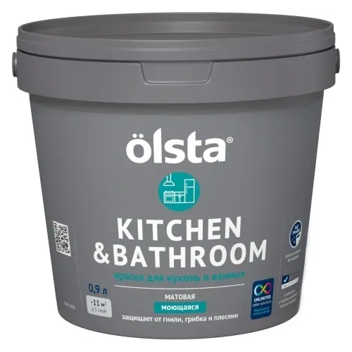 Краска для кухонь и ванных Olsta Kitchen & Bathroom 900 мл традиционный теплый рубиновый оттенок база C №168C Olso Red 00