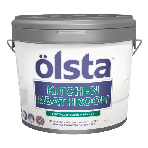 Краска для кухонь и ванных Olsta Kitchen & Bathroom 9 л традиционный теплый рубиновый оттенок база C №168C Olso Red 00