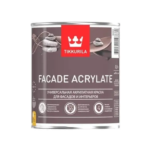 Универсальная акрилатная краска для фасадов и интерьеров Тиккурила Facade Acrylate 900 мл бесцветная