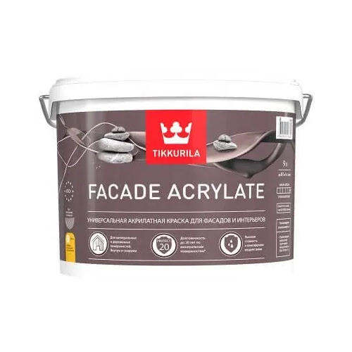 Универсальная акрилатная краска для фасадов и интерьеров Тиккурила Facade Acrylate 9 л бесцветная