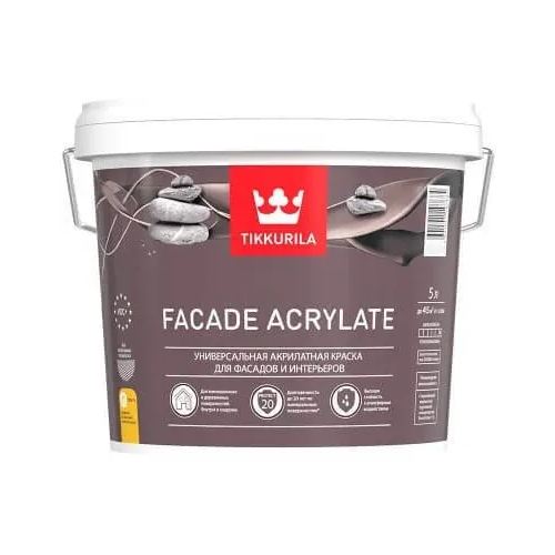 Универсальная акрилатная краска для фасадов и интерьеров Тиккурила Facade Acrylate 5 л белая