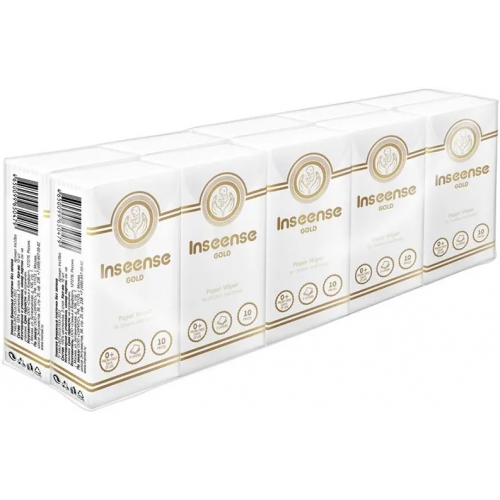 Платочки бумажные без аромата Inseense Gold 10 пачек * 10 платочков в пачке
