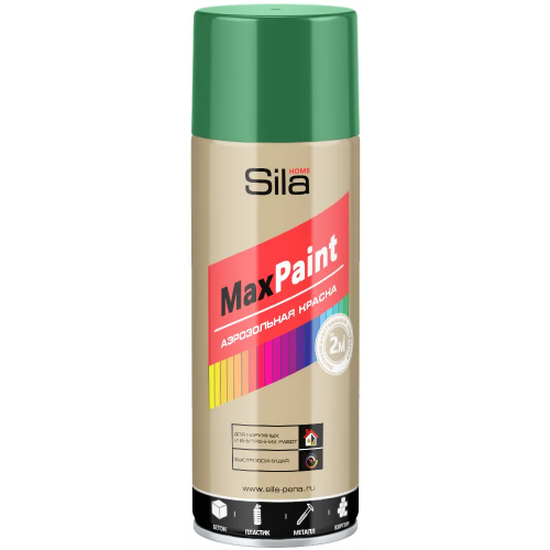 Аэрозольная краска для наружных и внутренних работ Sila Home Max Paint 520 мл лиственно зеленая RAL6002 глянцевая от +5°C до +35°C