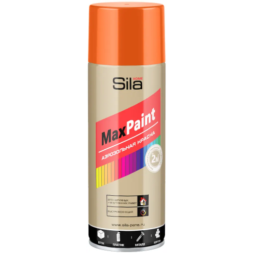 Аэрозольная краска для наружных и внутренних работ Sila Home Max Paint 520 мл оранжевая RAL2004 глянцевая от +5°C до +35°C