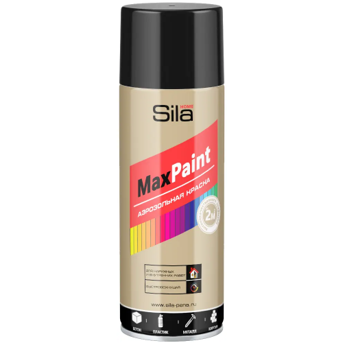 Аэрозольная краска для наружных и внутренних работ Sila Home Max Paint 520 мл черная RAL9005 глянцевая от +5°C до +35°C