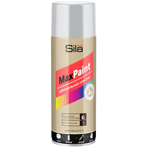 Аэрозольная краска для наружных и внутренних работ Sila Home Max Paint 520 мл серебряная металлик от +5°C до +35°C