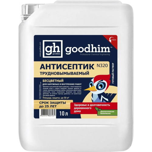 Антисептик трудновымываемый для наружных и внутренних работ Goodhim N320 10 л